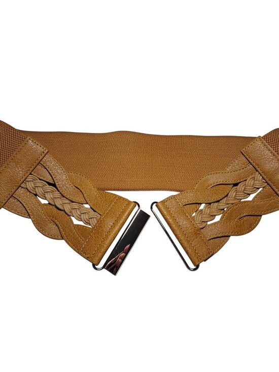 Unbranded Accessories - Womens Gold Elastic Waist Belt With Braided Faux Leather Accent & Metal Clasp
